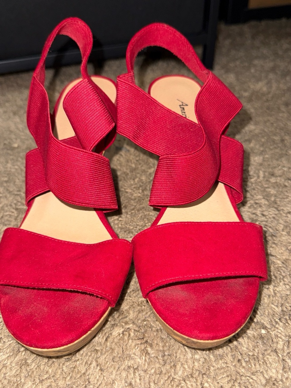 American Eagle Outfitters Red Elastic Crossover Wedge Sandals